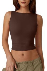 High Neck Open Back Coffee Bean Crop Tank