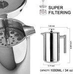 Secura Insulated Stainless Steel French Press, 34oz