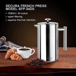 Secura Insulated Stainless Steel French Press, 34oz