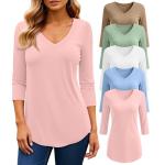 Ficerd Women's 3/4 Sleeve V Neck T-Shirt Pack