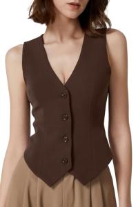 Coffee Bean V Neck Sleeveless Crop Top