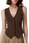 Coffee Bean V Neck Sleeveless Crop Top
