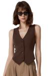 Coffee Bean V Neck Sleeveless Crop Top
