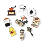 Coffee-Themed Enamel Brooch Pins Set of 10
