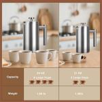 Stainless Steel French Press Coffee Maker - 34 oz