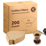 200 Unbleached Cone Coffee Filters for Drip Brew