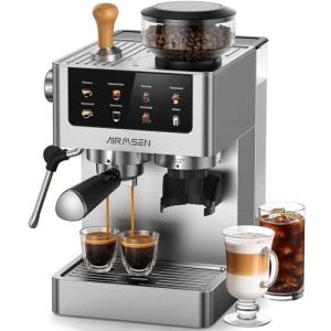 AIRMSEN Espresso Machine with Burr Grinder & Frother