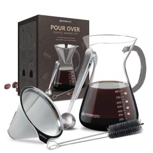 Pour Over Coffee Maker with Glass Carafe and Filter