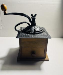 Vintage Hand Crank Coffee Grinder with Wood Base