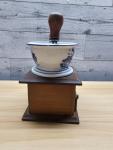 Blue and White Dutch Coffee Grinder with Wood Base