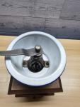 Blue and White Dutch Coffee Grinder with Wood Base