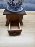 Blue and White Dutch Coffee Grinder with Wood Base