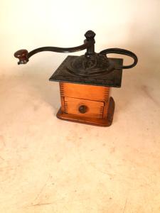 Vintage Oak and Cast Iron Coffee Grinder