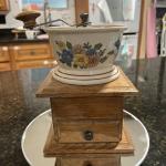 Vintage Wood Coffee Grinder with Ceramic Bowl