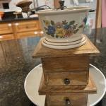 Vintage Wood Coffee Grinder with Ceramic Bowl