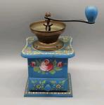 Hand Painted Blue Vintage Wood Coffee Grinder Mill
