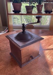 Vintage Wooden Coffee Grinder with Pull-Out Drawer