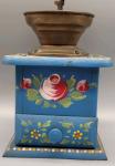 Hand Painted Blue Vintage Wood Coffee Grinder Mill