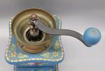 Hand Painted Blue Vintage Wood Coffee Grinder Mill