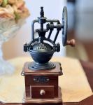 Vintage Coffee Grinder with Iron Wheel and Wood Base