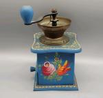 Hand Painted Blue Vintage Wood Coffee Grinder Mill