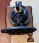 Vintage Coffee Grinder with Iron Wheel and Wood Base