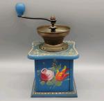 Hand Painted Blue Vintage Wood Coffee Grinder Mill