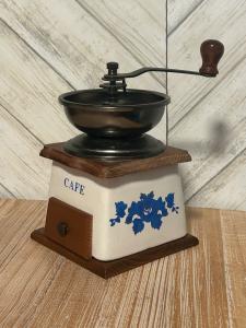 Retro Blue and White Hand Crank Coffee Grinder