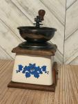 Retro Blue and White Hand Crank Coffee Grinder