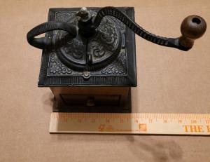 Vintage Iron and Wood Coffee Grinder with Drawer