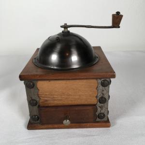 Retro Wooden Coffee Grinder with Crank and Drawer