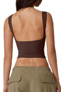 High Neck Open Back Coffee Bean Crop Tank