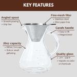 20 Oz Glass Pour Over Coffee Maker with Filter