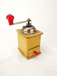Wooden Manual Coffee Grinder with Red Handle