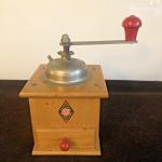 Retro Wooden Coffee Grinder with Red Crank