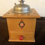 Retro Wooden Coffee Grinder with Red Crank