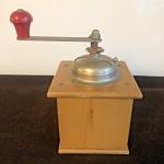 Retro Wooden Coffee Grinder with Red Crank