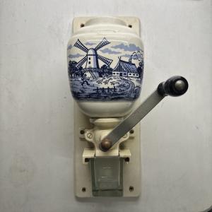 Vintage Dutch Delft Wall-Mount Coffee Grinder