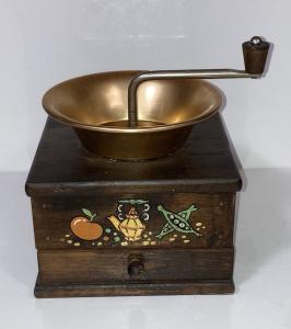 Vintage Hand Painted Wooden Coffee Grinder Mill
