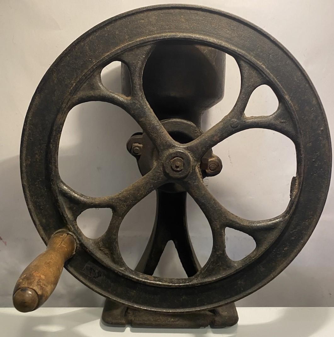 Antique Cast Iron Coffee Grinder with 12" Wheel