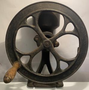 Antique Cast Iron Coffee Grinder with 12" Wheel