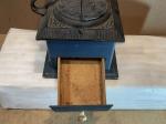 Vintage Wooden Coffee Grinder with Blue Cast Iron Handle