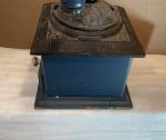 Vintage Wooden Coffee Grinder with Blue Cast Iron Handle