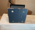 Vintage Wooden Coffee Grinder with Blue Cast Iron Handle