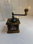 Vintage Hand Crank Coffee Grinder with Floral Design