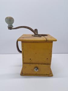 Rustic Yellow Wood Hand Crank Coffee Grinder