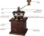 Vintage Wooden Manual Coffee Grinder with Ceramic Crank