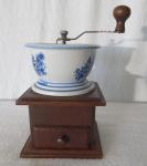 Vintage Blue and White Hand Crank Coffee Grinder