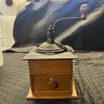 Vintage Wood Manual Coffee Grinder with Cast Iron