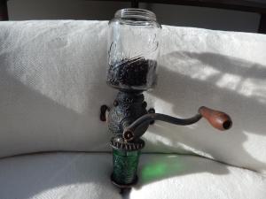 Vintage Wall-Mount Coffee Grinder with Crystal Jar
